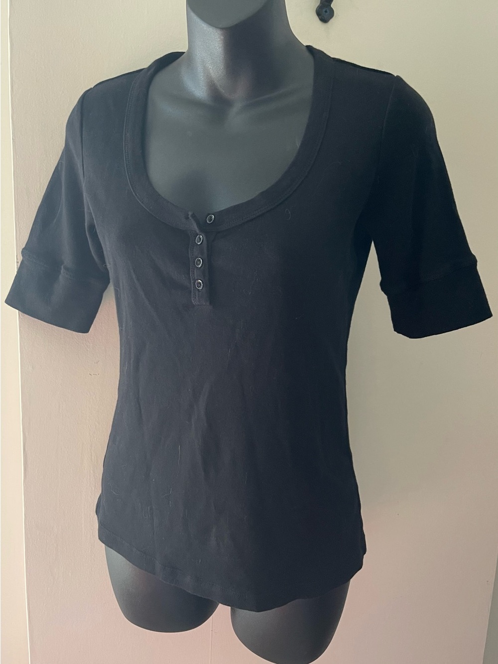 Joe Fresh Black Ribbed Short Sleeve Scoop Sleep Top Size Medium